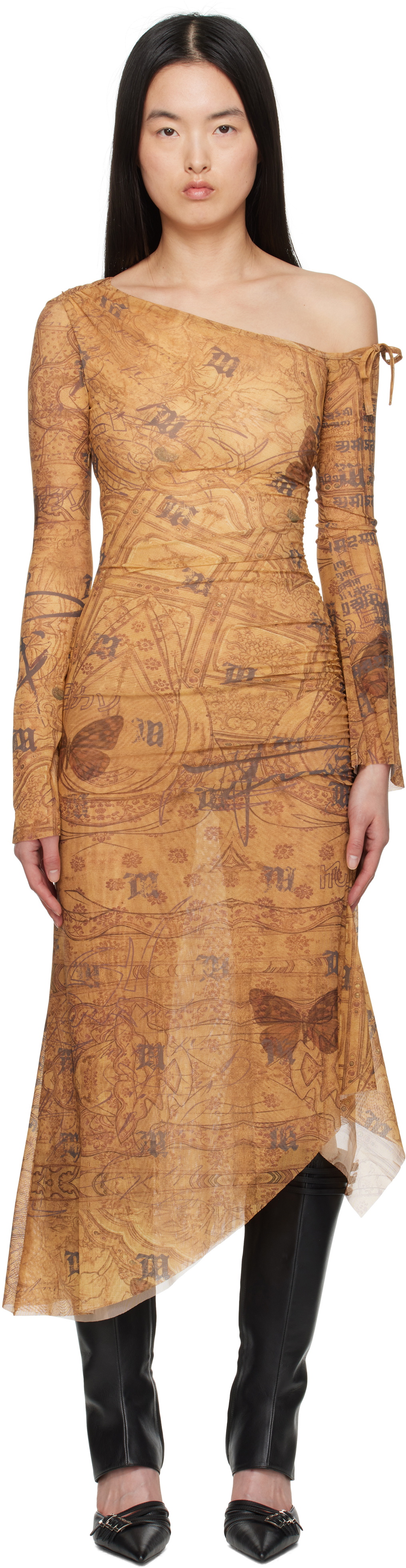 MISBHV Brown Goa Mesh Dropped Shoulder Midi Dress