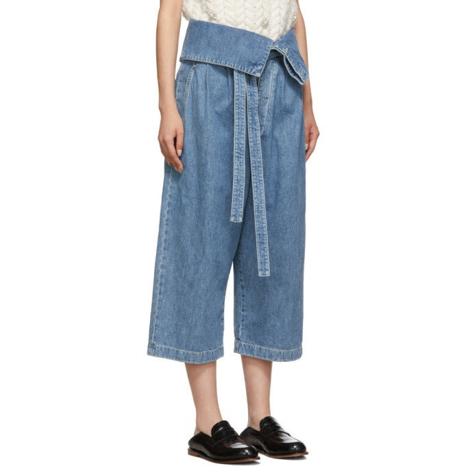 PLEATED CULOTTE JEANS - Blue