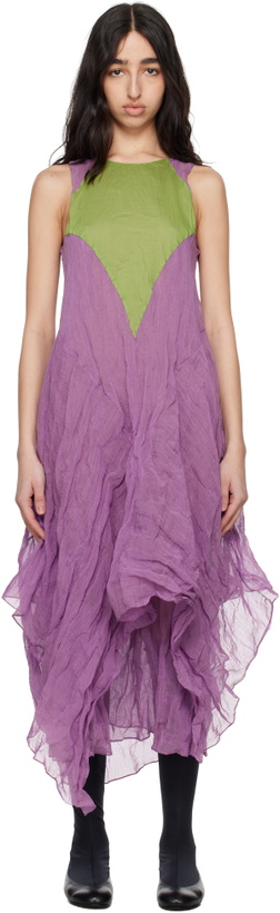 Photo: Kiko Kostadinov Purple & Green Shura Sleeveless Maxi Dress