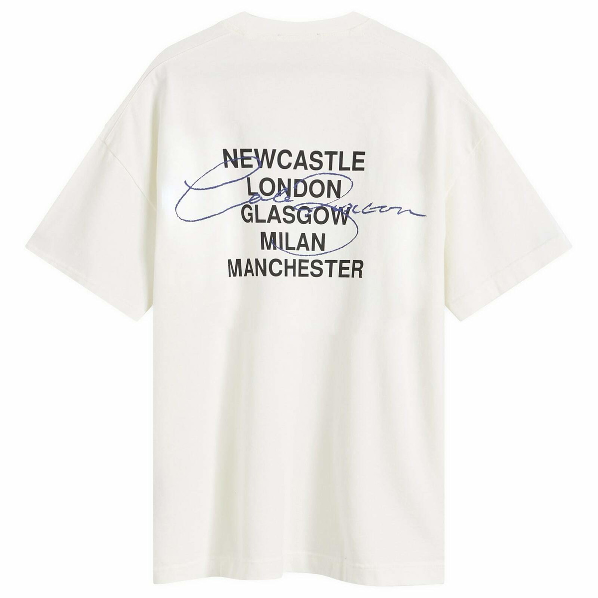 END. x Cole Buxton Signature City T-Shirt in Vintage White - Blue Text