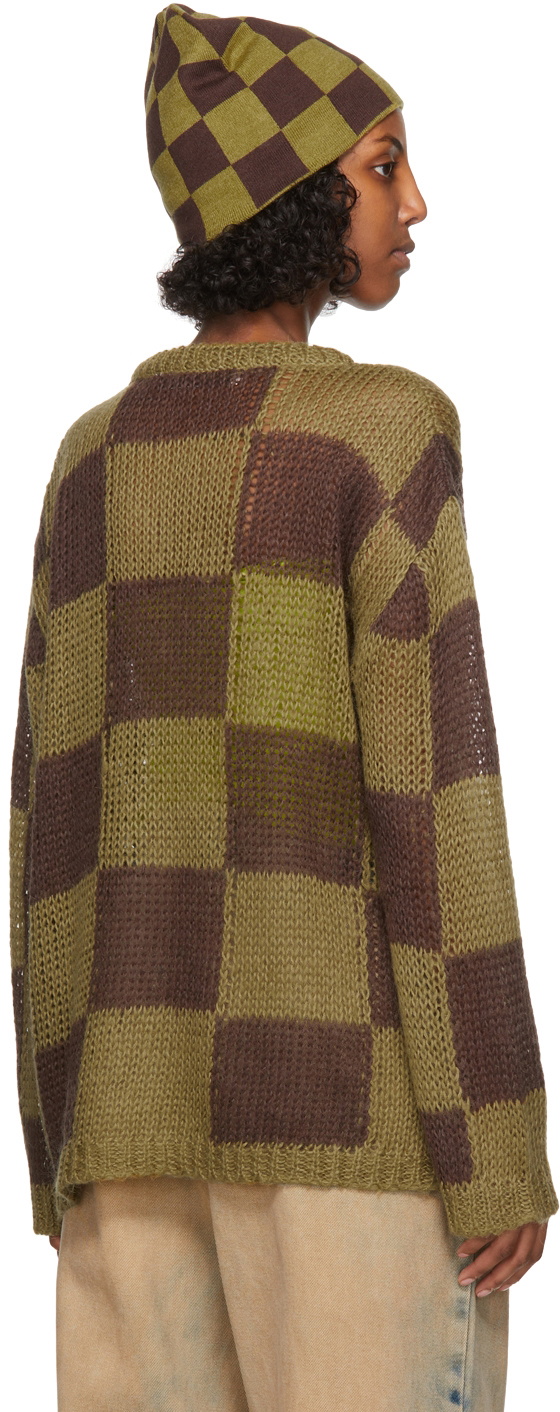 Chessboard Check Beanie, Beige