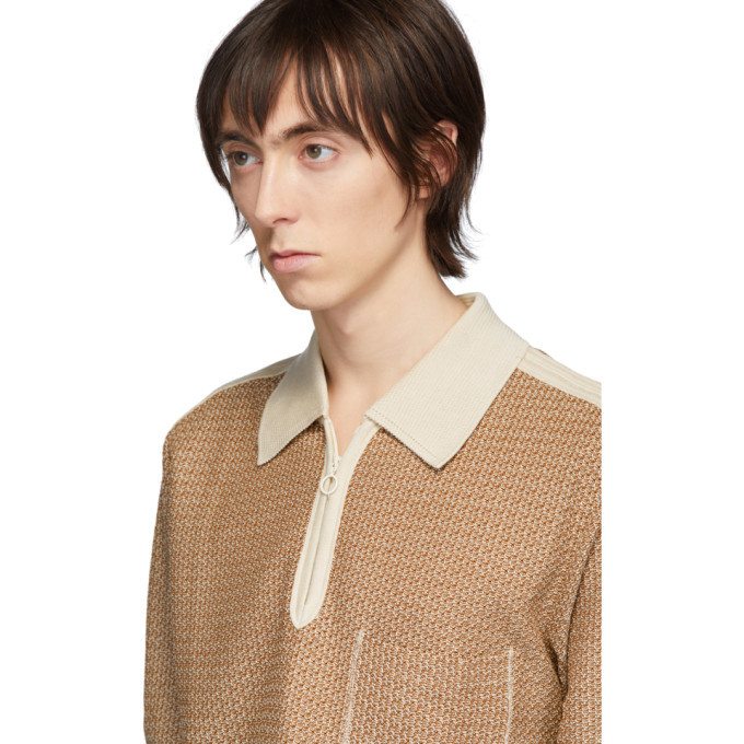 Lemaire Brown and Off-White Knitted Polo Lemaire
