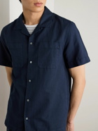 Mr P. - Michael Convertible-Collar Garment-Dyed Cotton and Linen-Blend Twill Shirt - Blue
