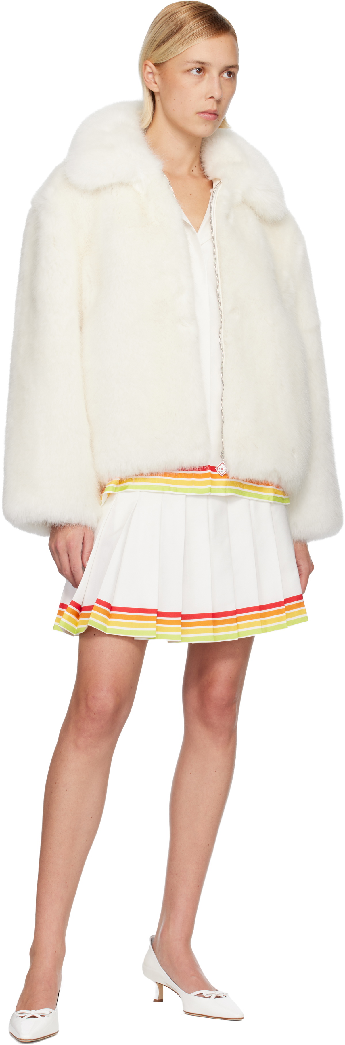 Casablanca White Zip Faux-Fur Jacket