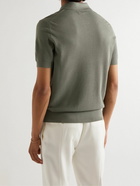 TOM FORD - Honeycomb-Knit Silk and Cotton-Blend Polo Shirt - Green