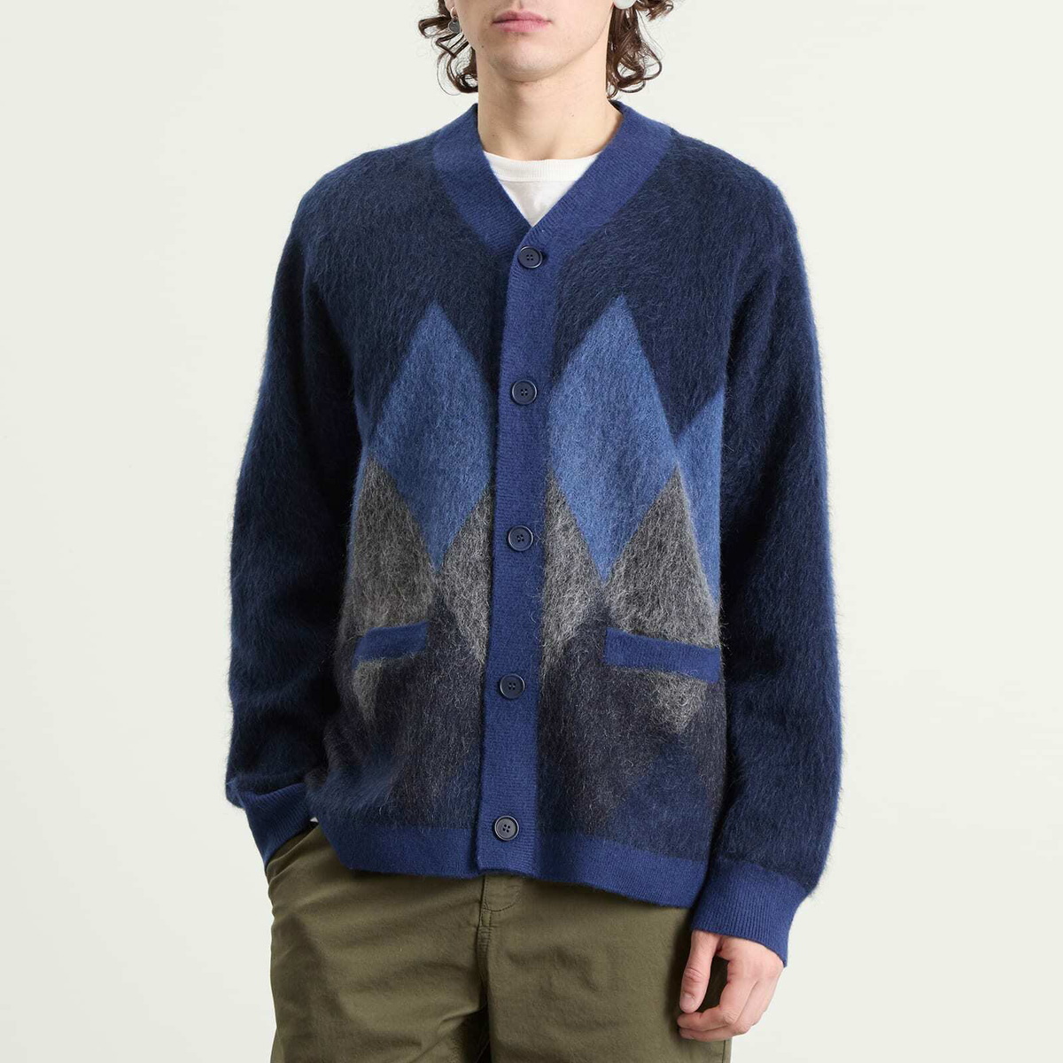 Kestin Men's Muirfield Argyle Cardigan in Navy Mohair