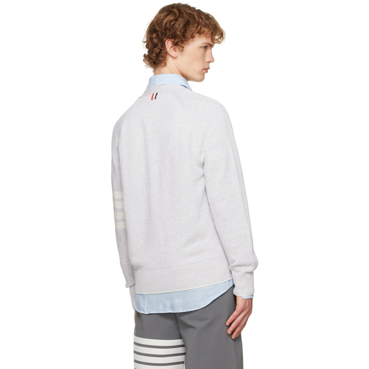 Thom Browne Gray Linen Cotton 4-Bar Relaxed Fit Cardigan