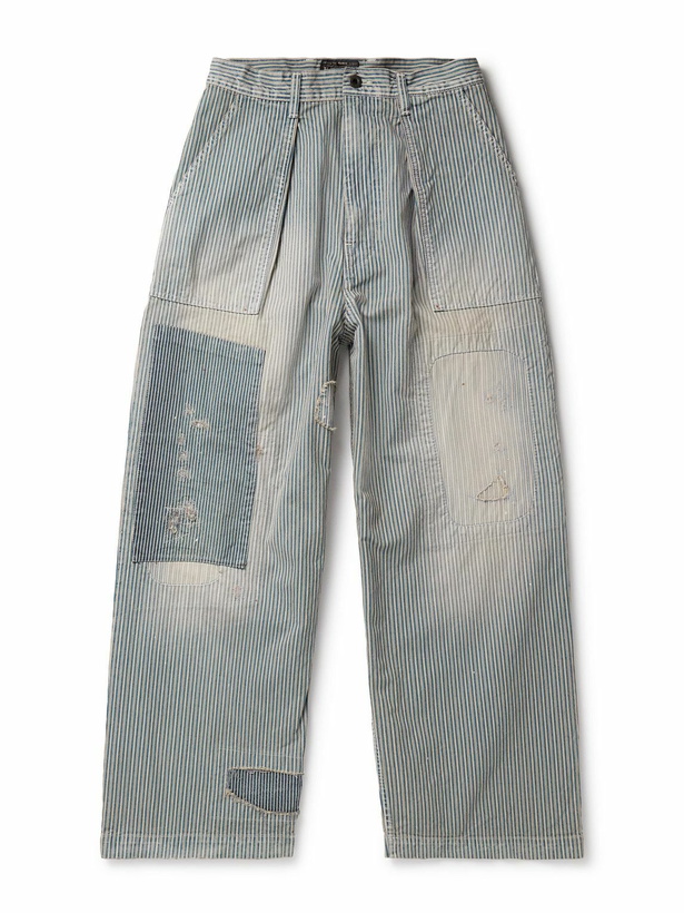 Photo: KAPITAL - Liberty Fatigue Wide-Leg Distressed Striped Jeans - Blue