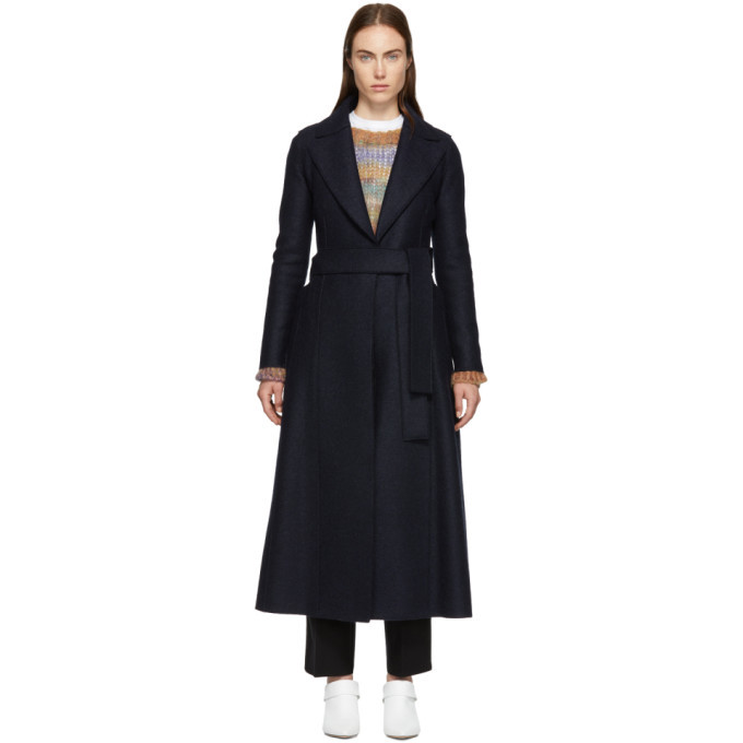 Harris Wharf London Navy Pressed Wool Long Duster Coat Harris