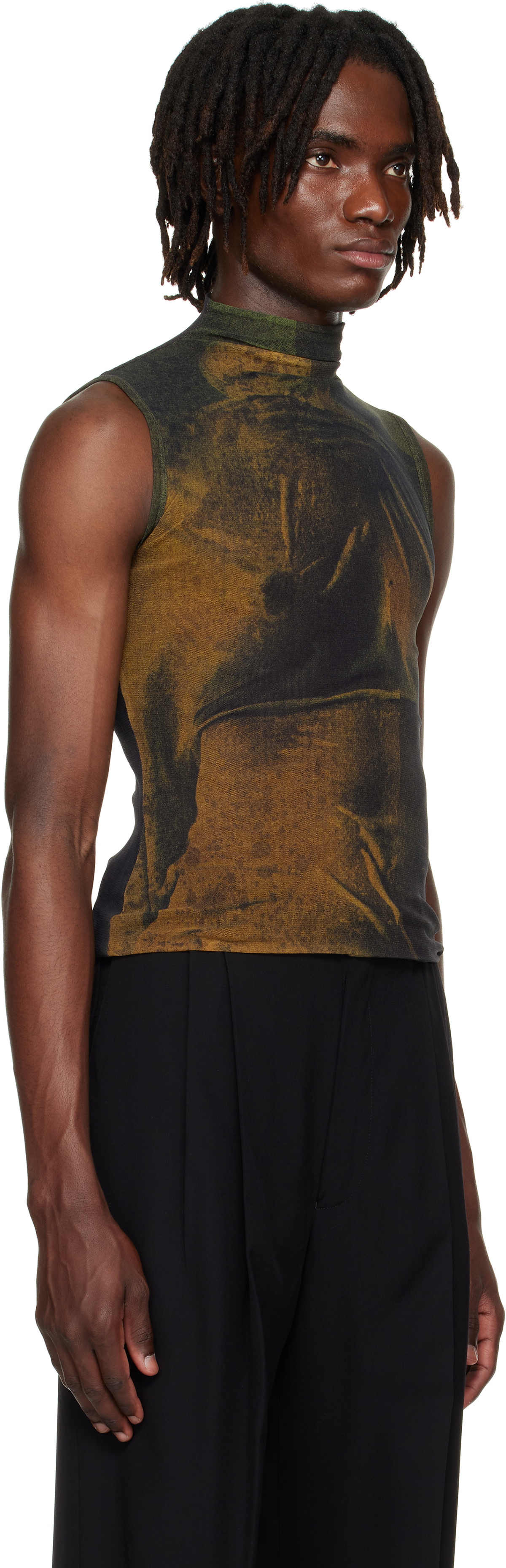 Jean Paul Gaultier SSENSE Exclusive Khaki & Black High Neck Printed Water Tank Top