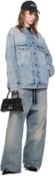 Balenciaga Blue Printed Logo Denim Jacket