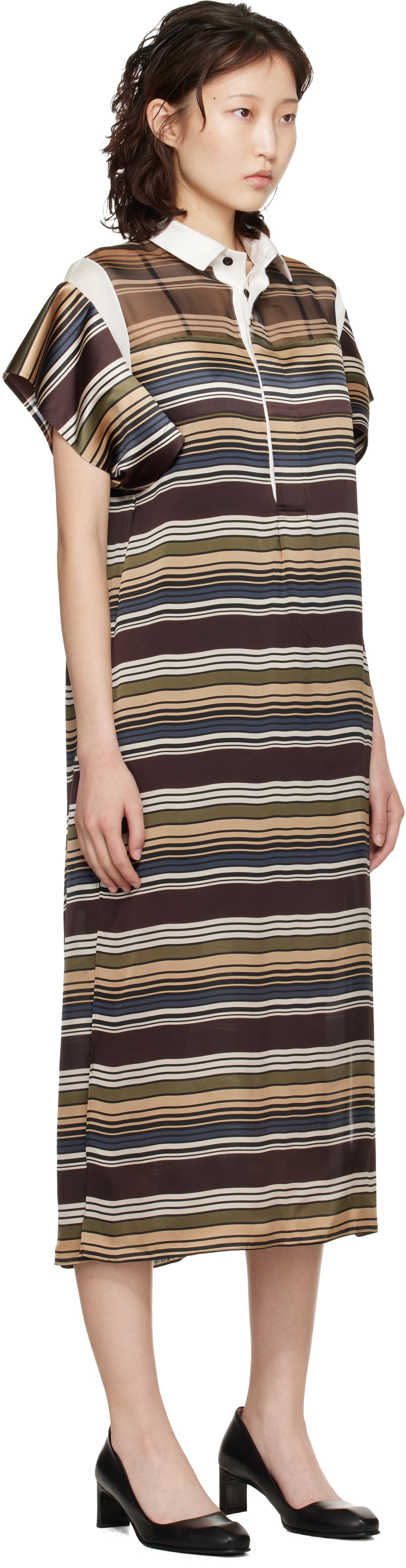sacai Multicolor Horizontal Stripe Midi Dress