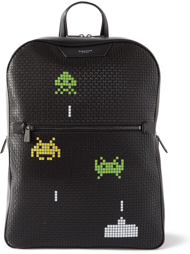 Photo: Serapian - Space Invaders Leather-Trimmed Printed Stepan Coated-Canvas Backpack