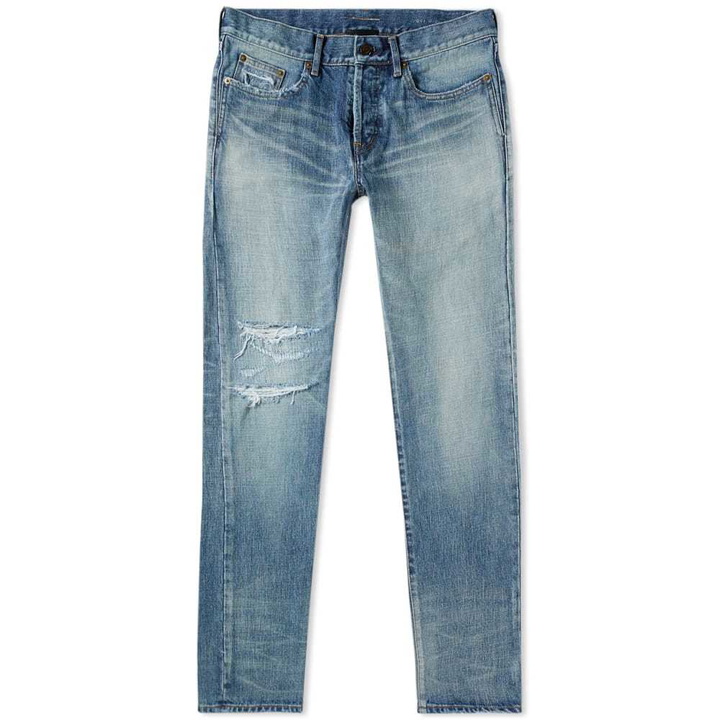 Photo: Saint Laurent Damaged Slim Fit Jean Blue