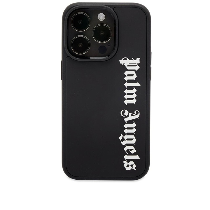 Photo: Palm Angels Men's Logo iPhone 14 Pro Case in Black/White