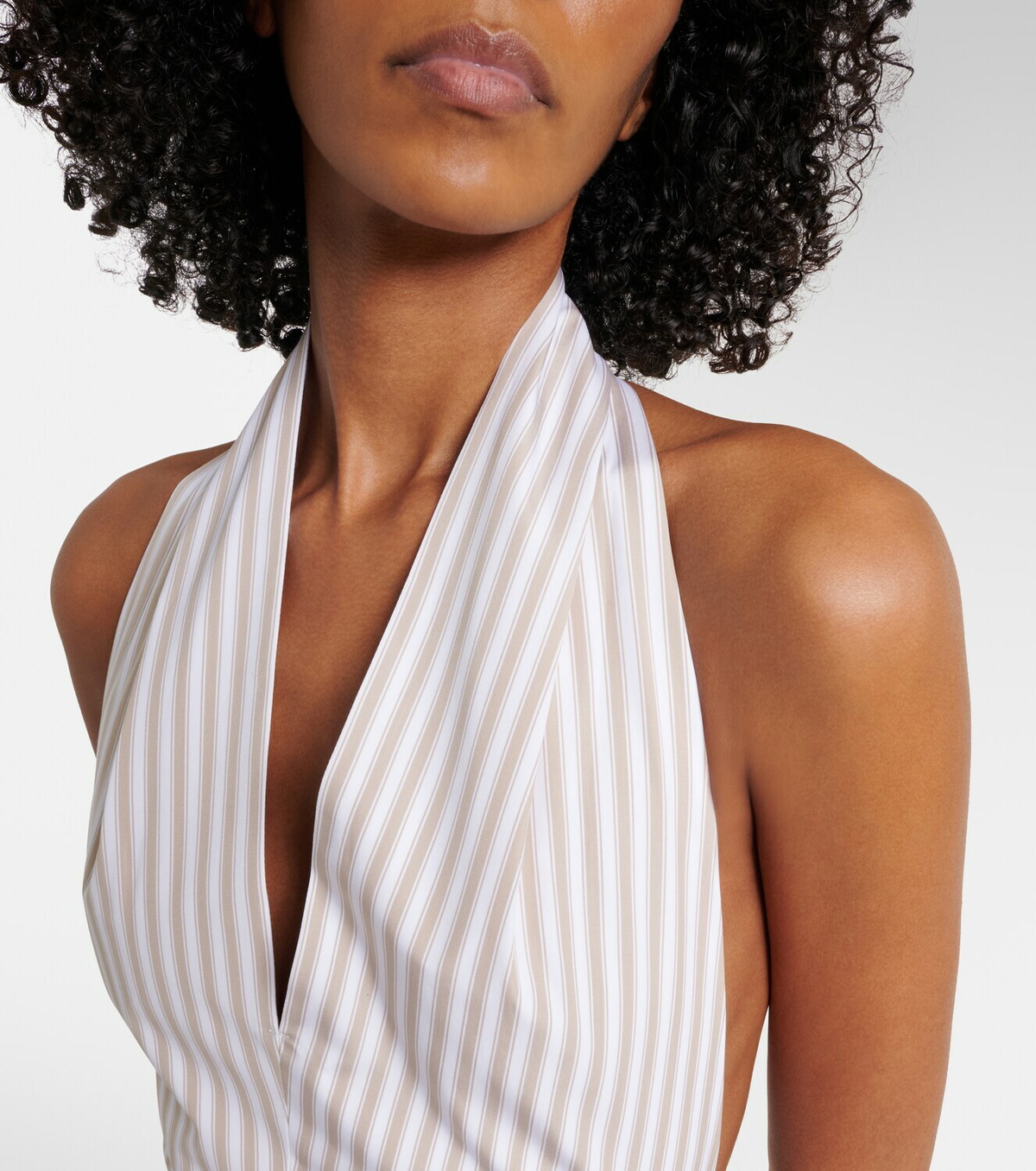 Patou Striped halterneck cotton midi dress