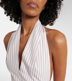 Patou Striped halterneck cotton midi dress