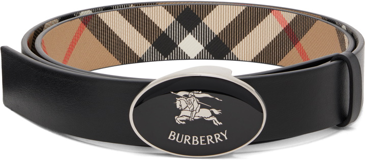 Photo: Burberry Black & Beige Reversible Check Oval Knight Stamp Belt​