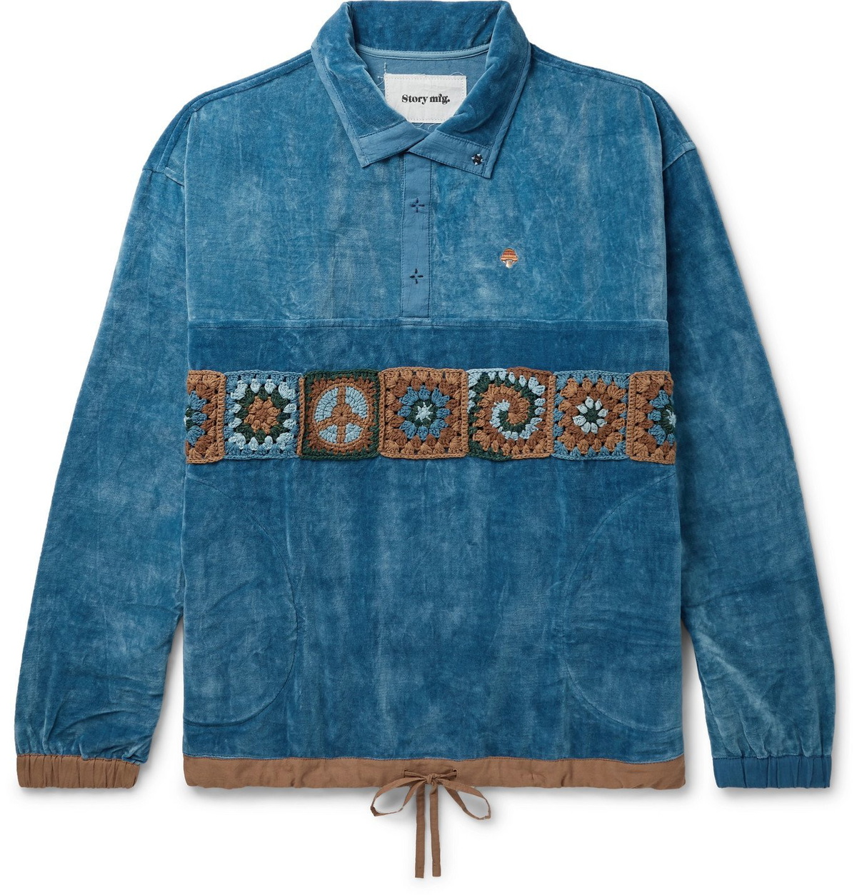 Story Mfg. - Polite Crochet-Trimmed Organic Cotton-Velvet Pullover - Blue