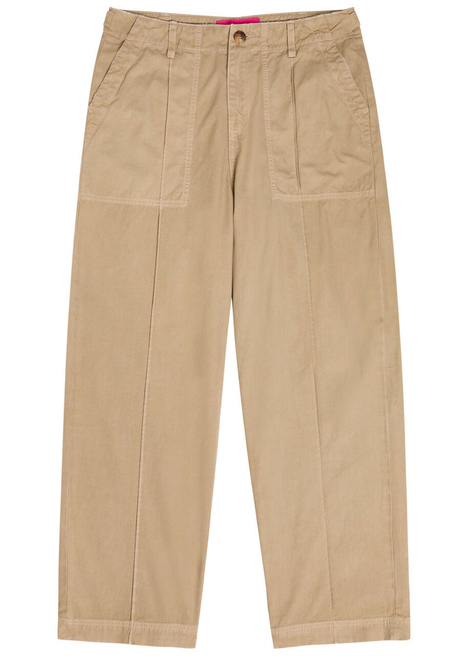 The Elder Statesman Surprise & Delight Embroidered Cotton-poplin Trousers Khaki