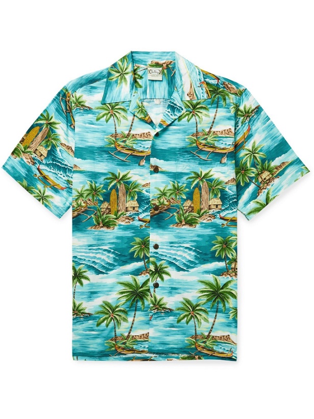 Photo: GO BAREFOOT - Outrigger Camp-Collar Printed Cotton Shirt - Blue - M