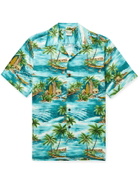 GO BAREFOOT - Outrigger Camp-Collar Printed Cotton Shirt - Blue - M