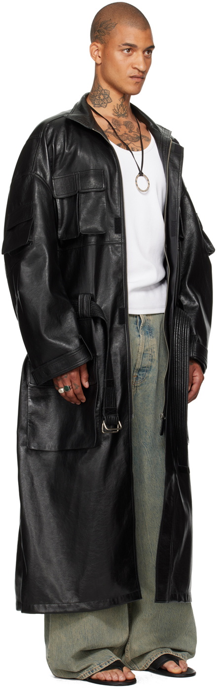 LU'U DAN Black Cargo Faux-Leather Trench Coat LU'U DAN