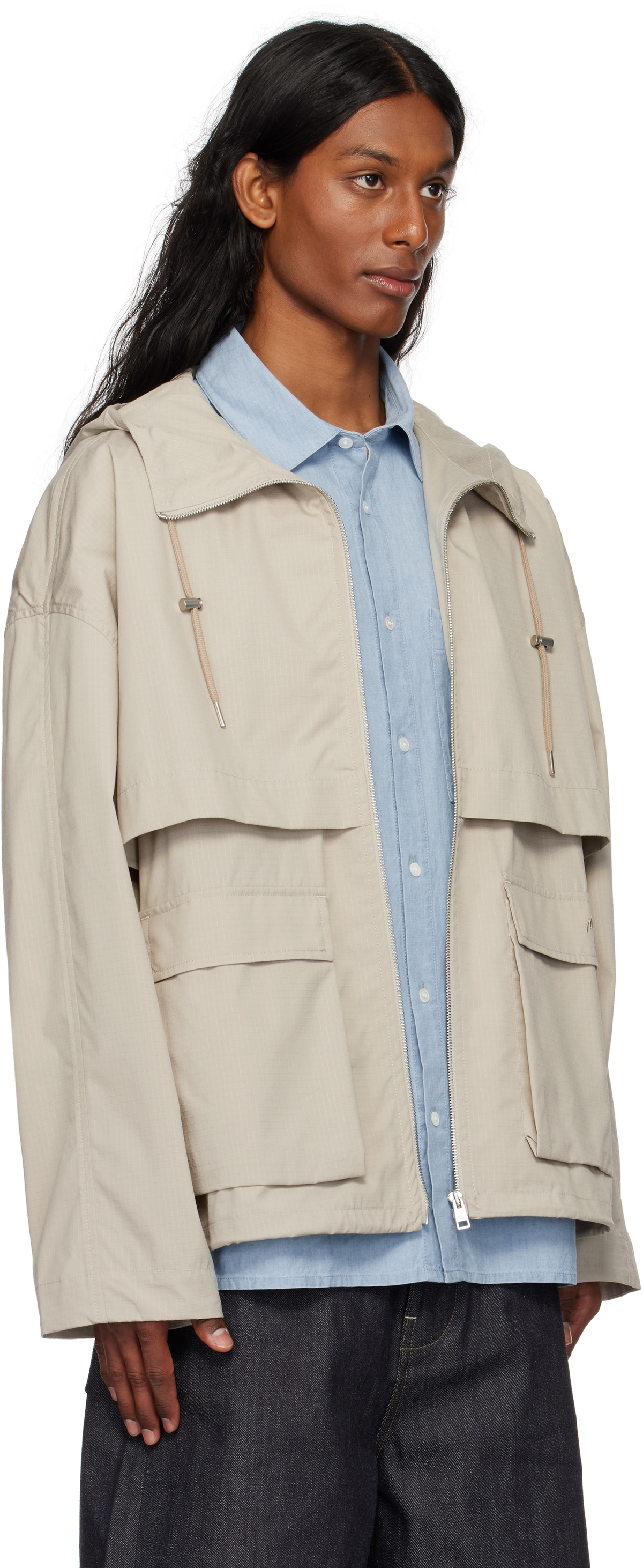 Maison Kitsuné Taupe Hooded Zipped Windbreaker Jacket Maison Kitsune