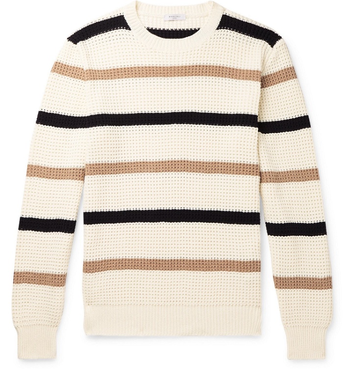 Photo: Boglioli - Striped Waffle-Knit Cotton Sweater - Neutrals