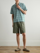 Folk - Gabe Embroidered Checked Linen and Cotton-Blend Shirt - Blue