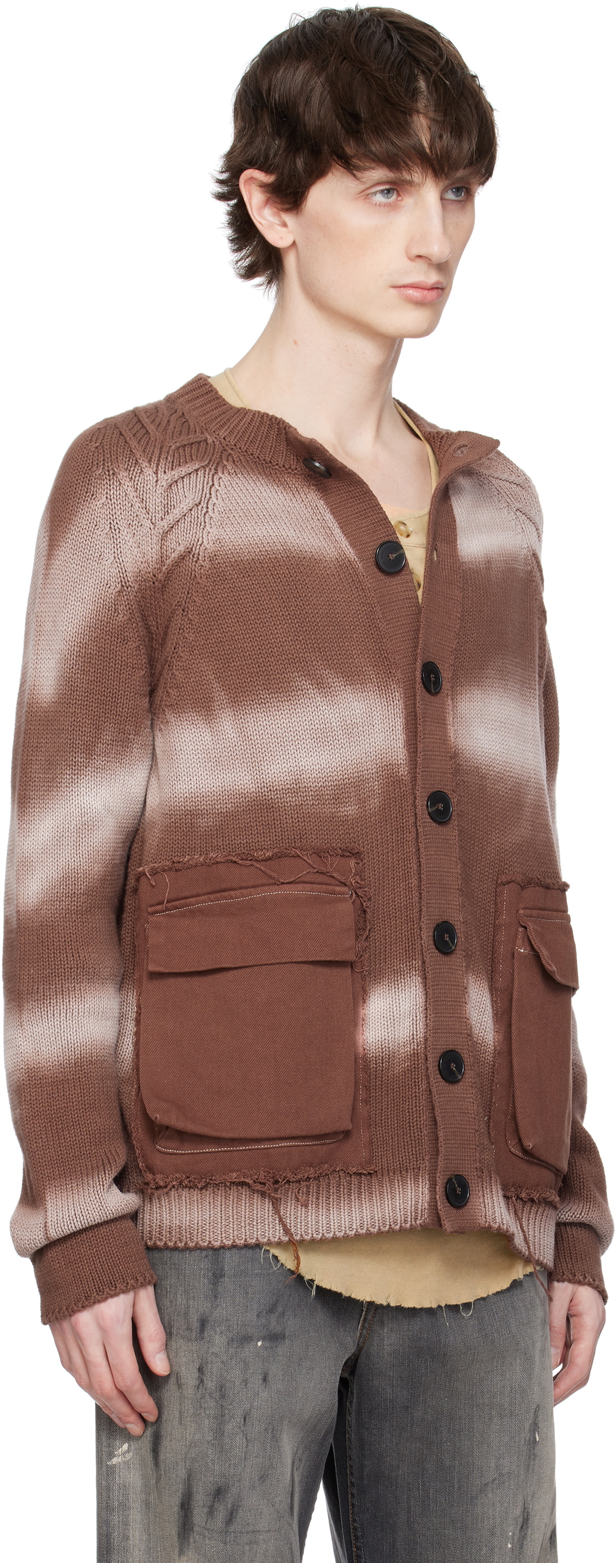 Edward Cuming Brown Cotton Tyre Track Washed Cardigan