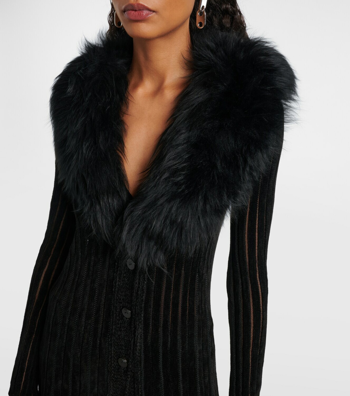 Blumarine Shearling-trimmed striped cardigan