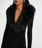 Blumarine Shearling-trimmed striped cardigan
