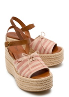 Chloe Isla Striped Woven and Leather Wedge Sandals Pink