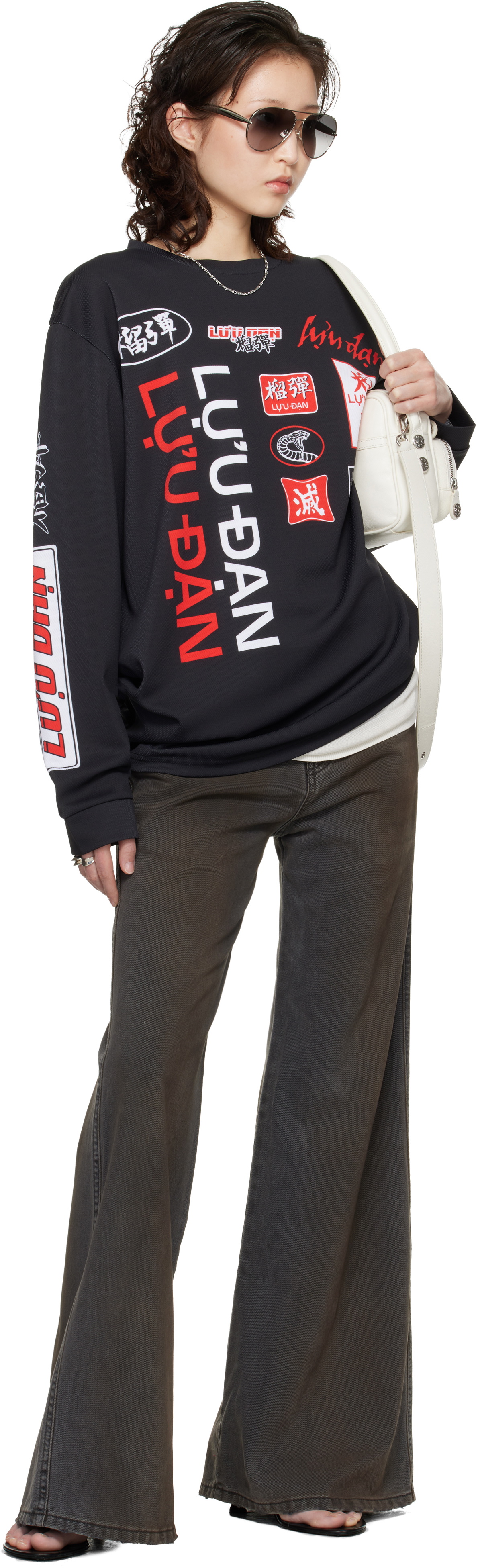 LU'U DAN Black Oversized Long Sleeve T-shirt