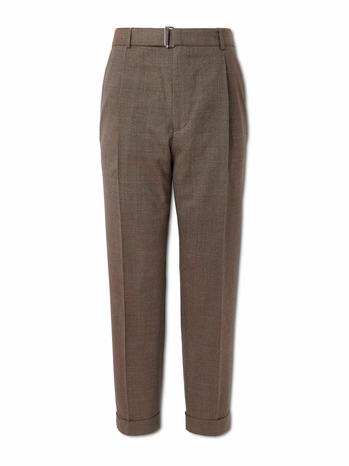 Officine Générale - Hugo Tapered Belted Pleated Virgin Wool Suit Trousers - Brown