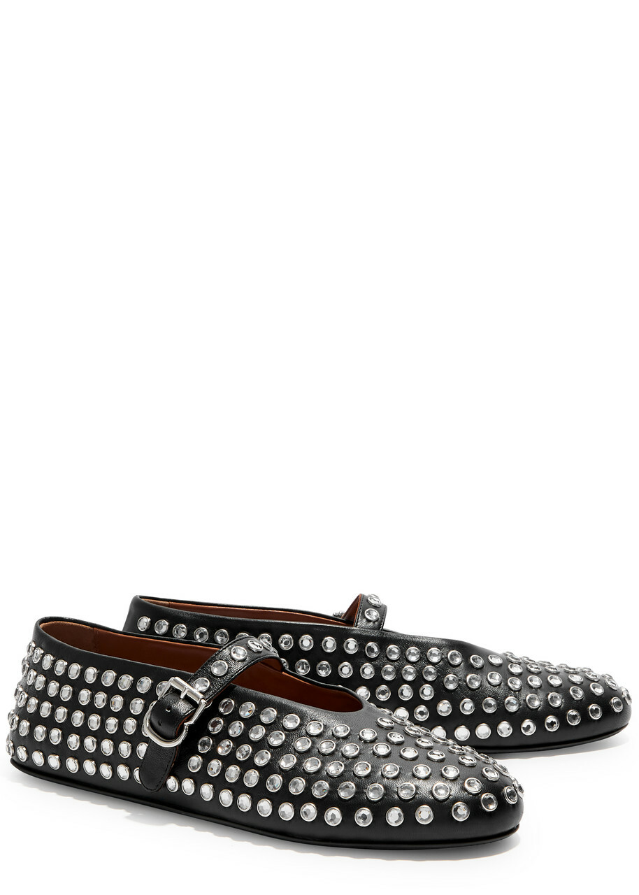 Alaïa Crystal-embellished Leather Ballet Flats Black