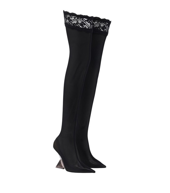 Photo: The Attico Cheope lace-trimmed mesh over-the-knee boots