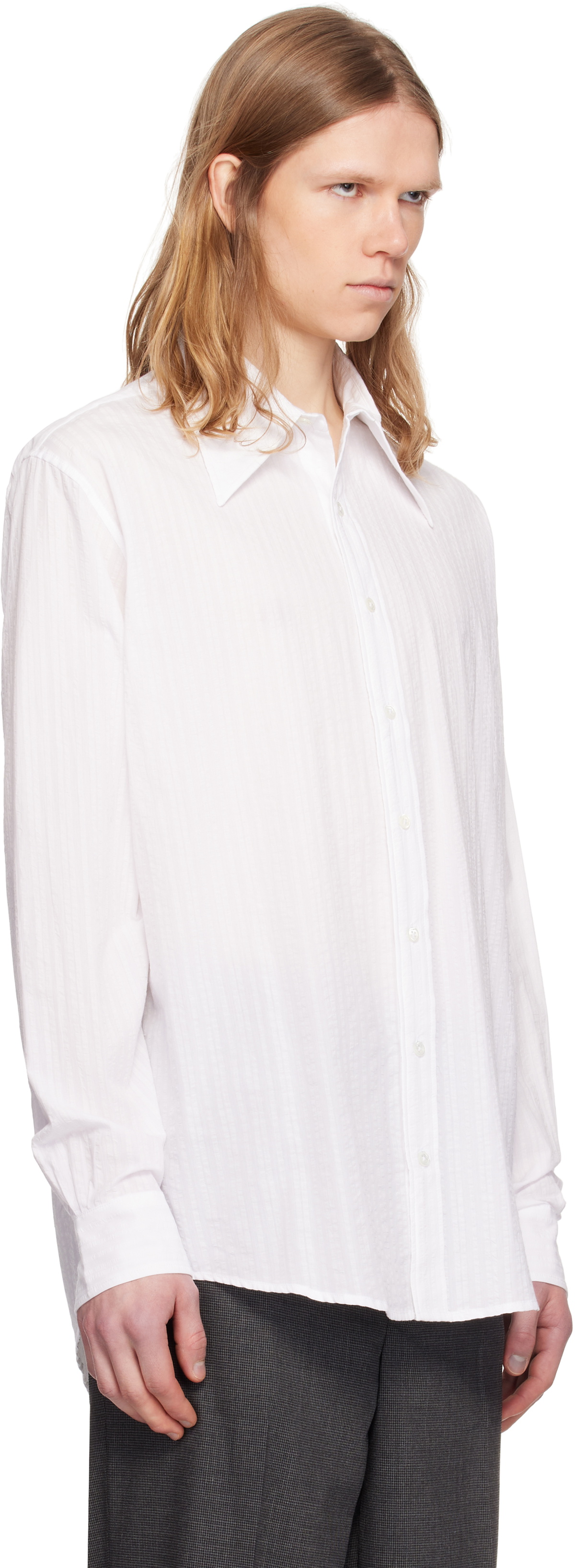 Random Identities White Seersucker Large Collar Shirt