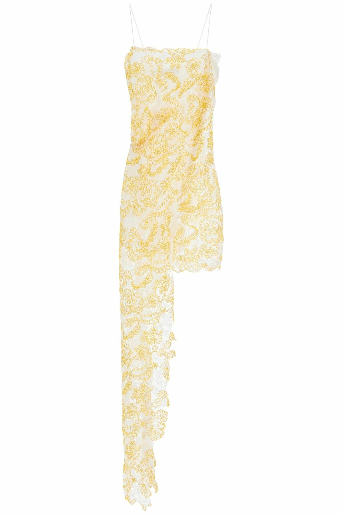slim fit dress slacks Yellow Floral Silk Twill With Broderie Anglaise and Lace Collar – Rodarte