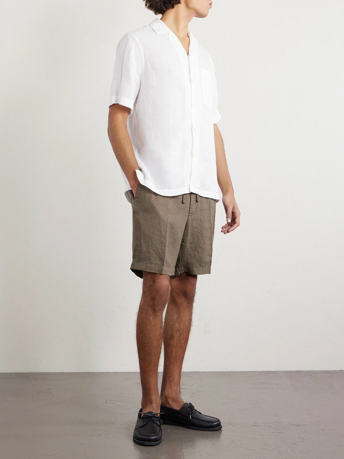 Altea - Samuel Straight-Leg Linen Drawstring Shorts - Green