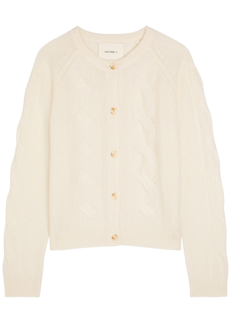 Lisa Yang Gwyneth Cable-knit Cashmere and Silk-blend Cardigan Cream