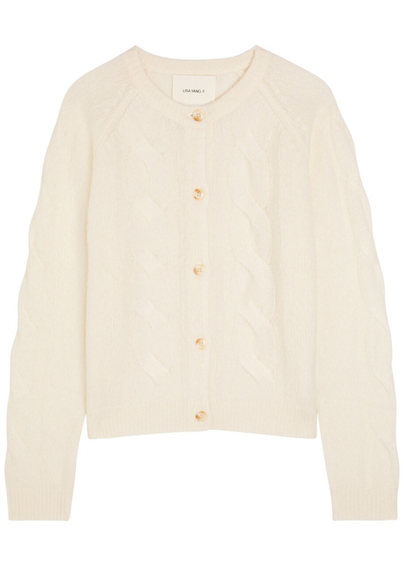 Photo: Lisa Yang Gwyneth Cable-knit Cashmere and Silk-blend Cardigan Cream