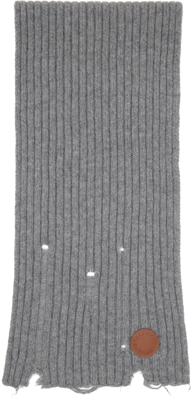 Stella McCartney Gray Distressed Alpaca Knit Scarf