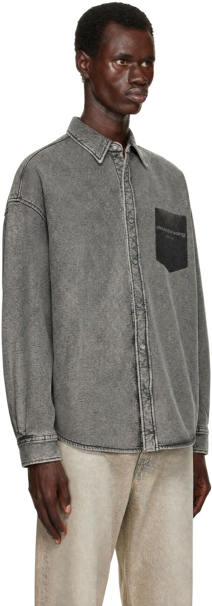 Alexander Wang Gray Button Down Shadow Pocket Graphic Shirt