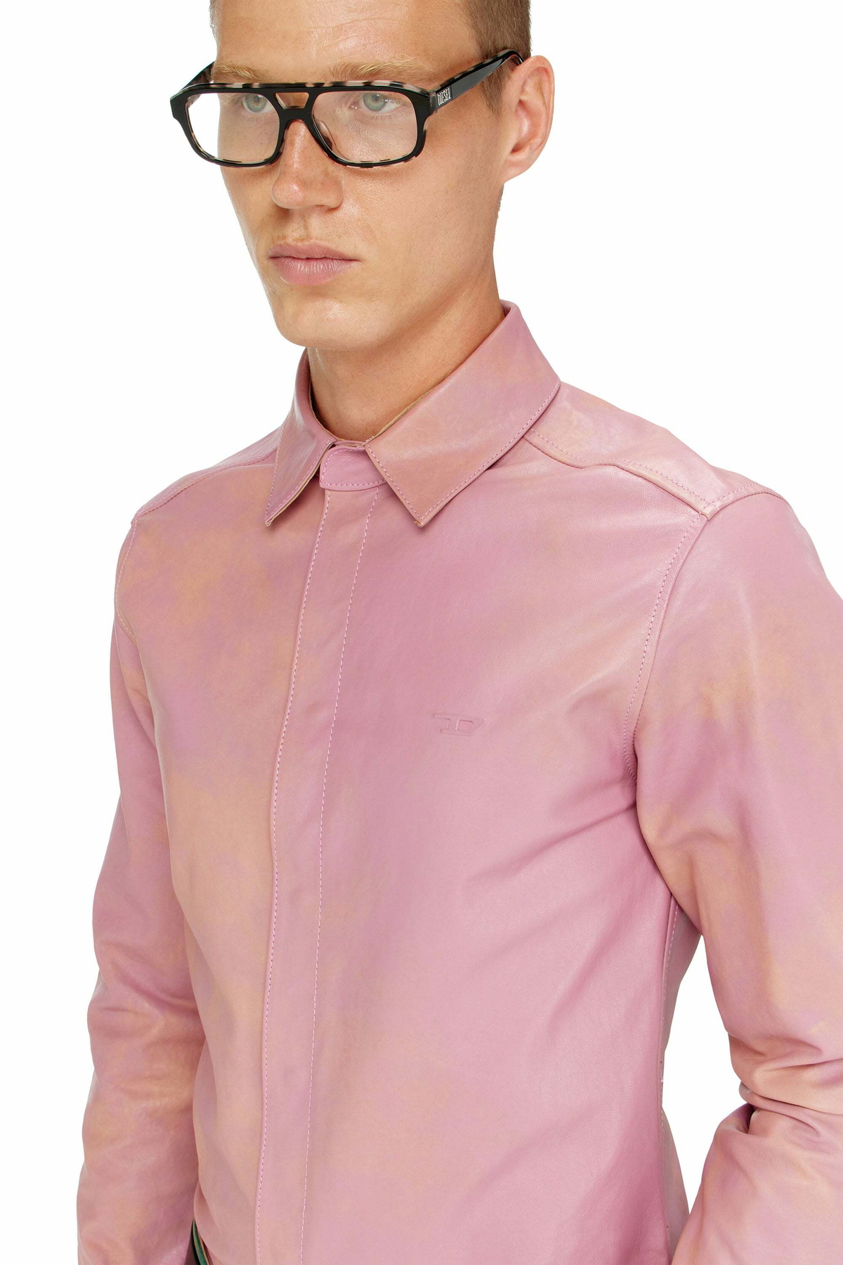 Diesel Shirt in treated leather - Shirts Mens in Pink