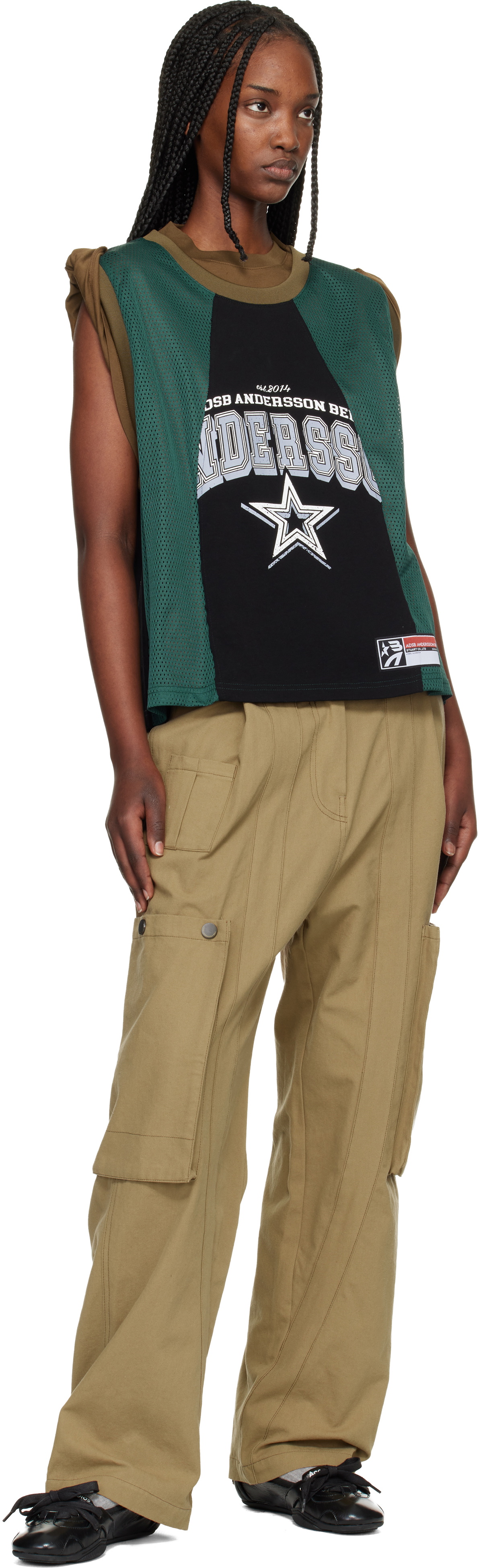 Andersson Bell Khaki & Green Layered Roll Up Basketball Jersey T-shirt