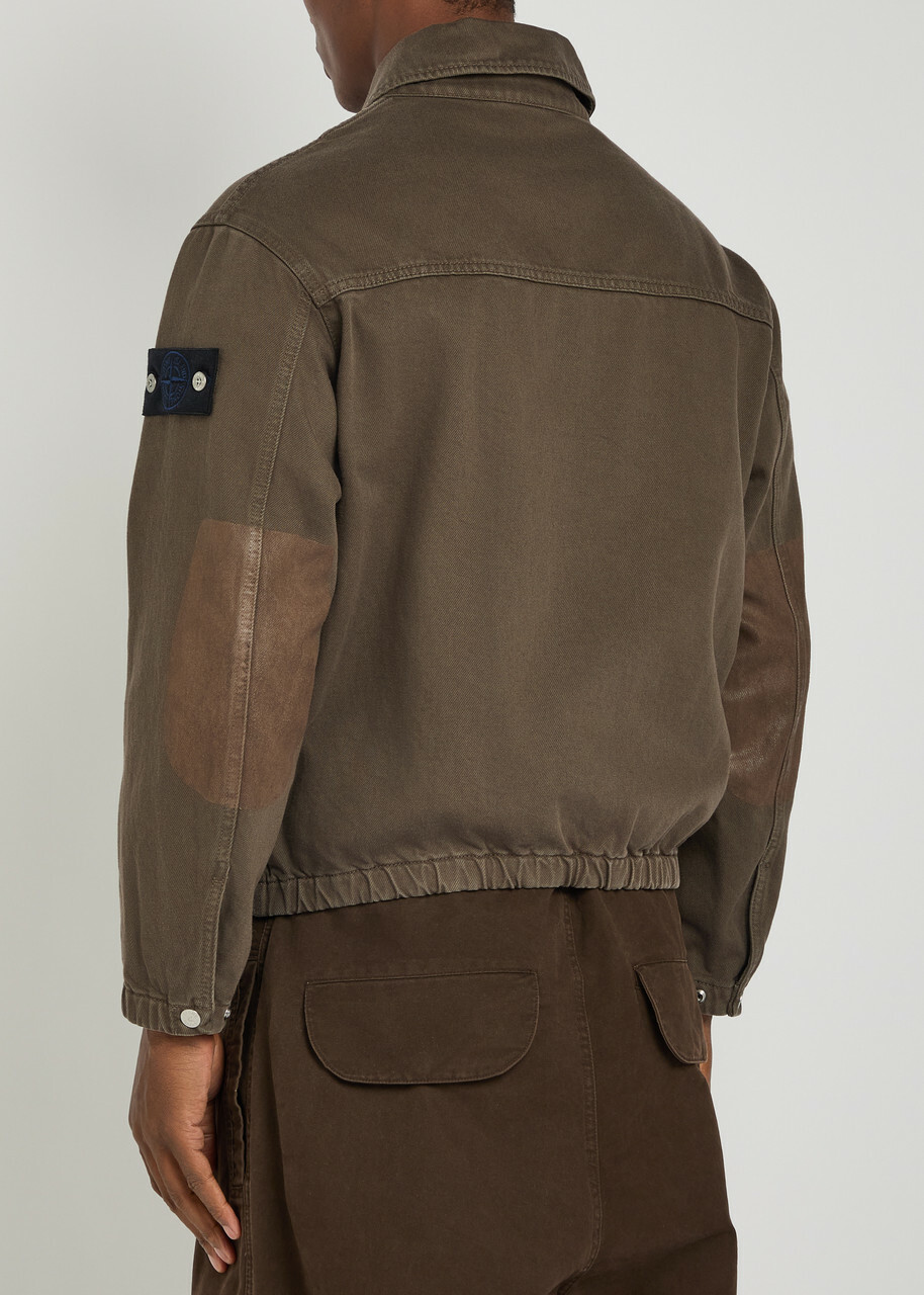 Stone Island Patch Pocket Denim Bomber Jacket Burgundy