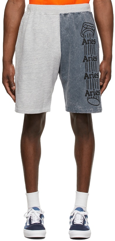 Photo: Aries Navy & Grey Colorblock Sweat Shorts