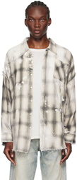 R13 Gray Shredded Seam Drop Neck Shirt